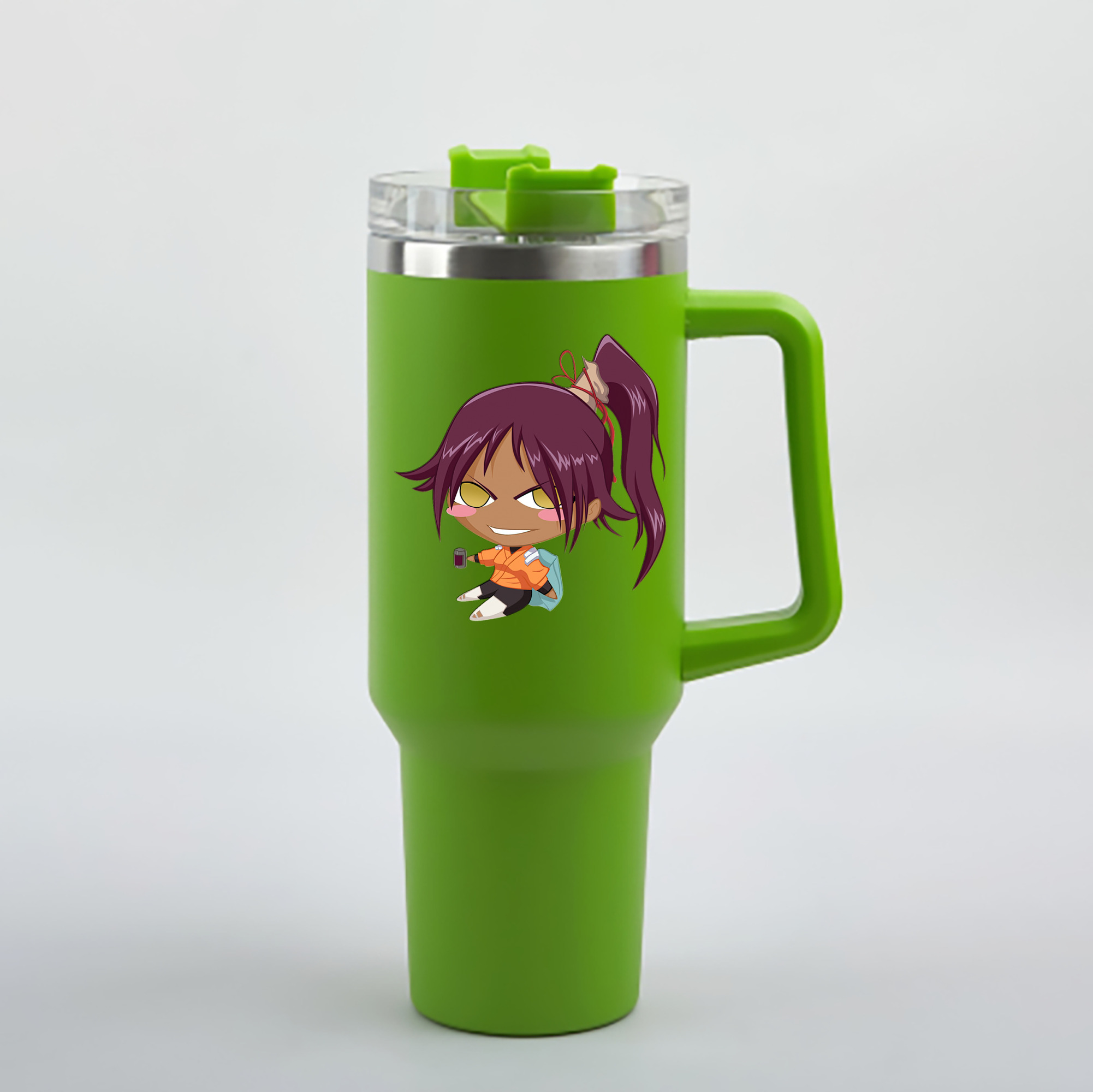 （画像用） ブリーチ 四楓院 夜一（しほういん よるいち） BLEACH Shihouin Yoruichi 1200mL車用タンブラー - クリスタルステッカー（プラスチックストロー付き）